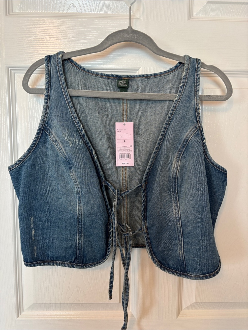 wild fable Distressed Denim Tie-Front Vest - Blue